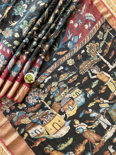 Sugandh : Handloom Maheshwari Pen Kalamkari Saree