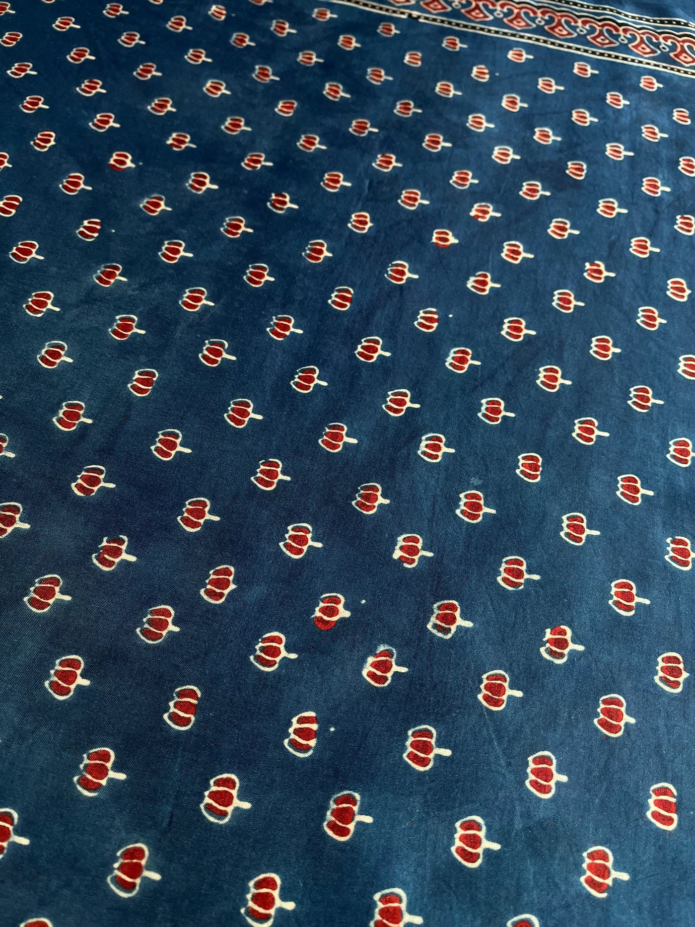 Indigo Lotus : Handblock Printed Ajrakh Modal Silk Fabric