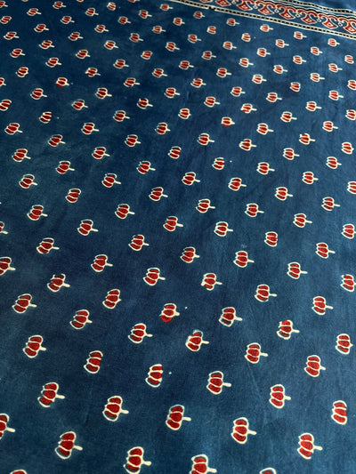Indigo Lotus : Handblock Printed Ajrakh Modal Silk Fabric