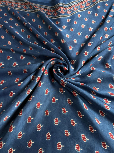 Indigo Lotus : Handblock Printed Ajrakh Modal Silk Fabric