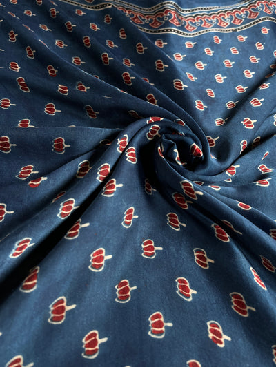 Indigo Lotus : Handblock Printed Ajrakh Modal Silk Fabric