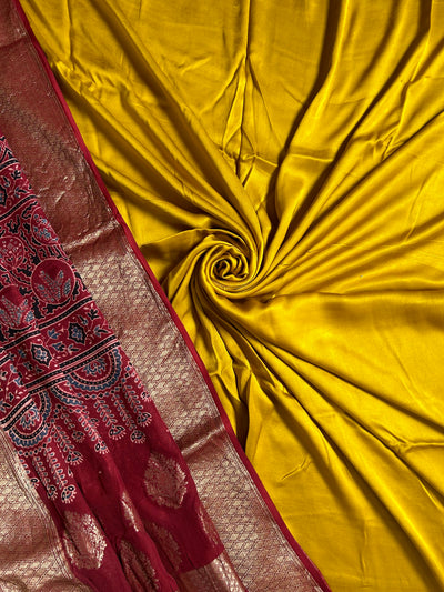 KADAMBARI : Handblock Ajrakh Modal Silk Suit