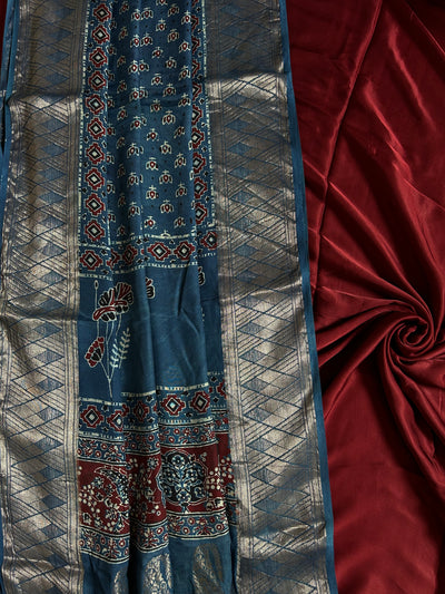 KANISHKA : Handblock Ajrakh Modal Silk Suit