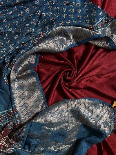 KANISHKA : Handblock Ajrakh Modal Silk Suit