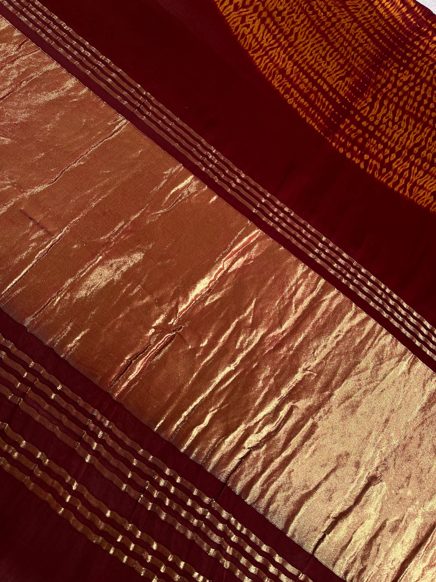 ROHINI: Handmade Shibori Dyed Modal Silk Tissue Pallu Saree