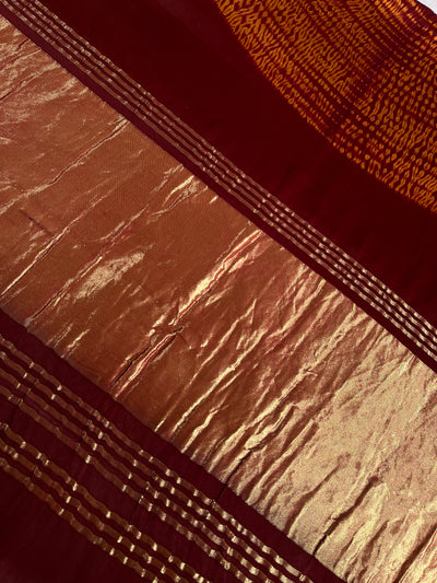 ROHINI: Handmade Shibori Dyed Modal Silk Tissue Pallu Saree