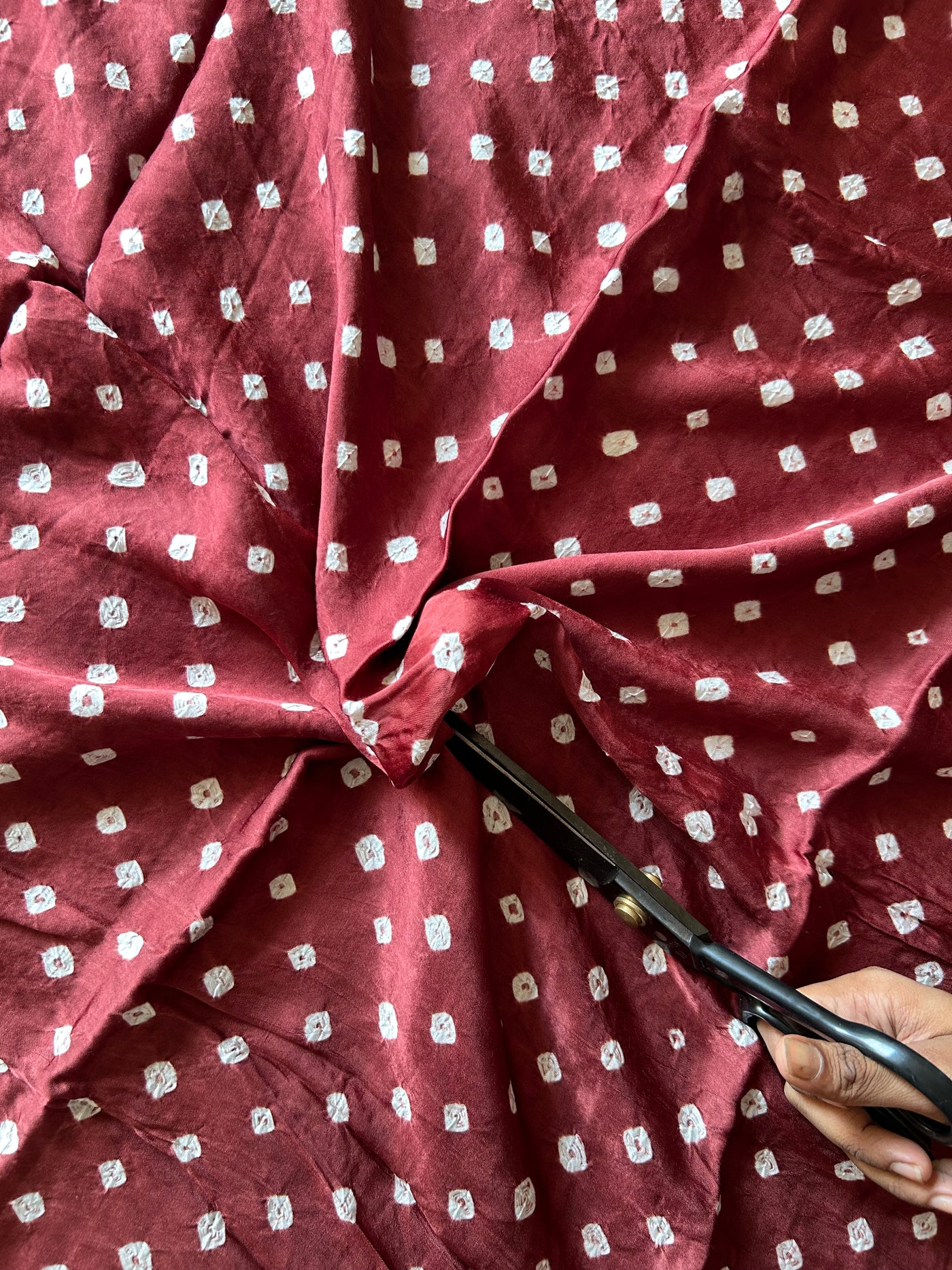 COCO BROWN: HANDMADE BANDHANI MODAL SILK KURTA FABRIC