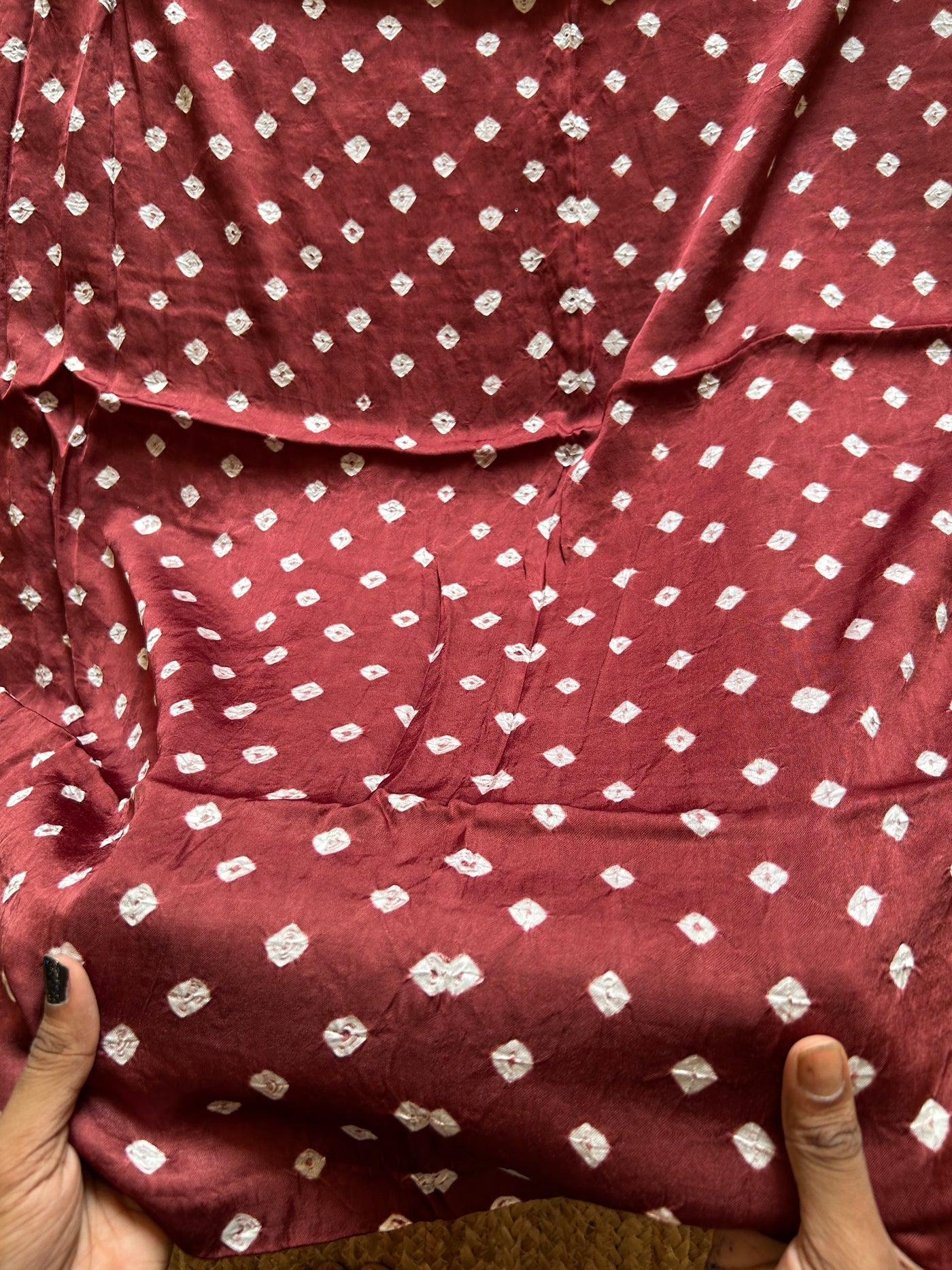 COCO BROWN: HANDMADE BANDHANI MODAL SILK KURTA FABRIC