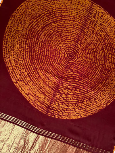 ROHINI: Handmade Shibori Dyed Modal Silk Tissue Pallu Saree