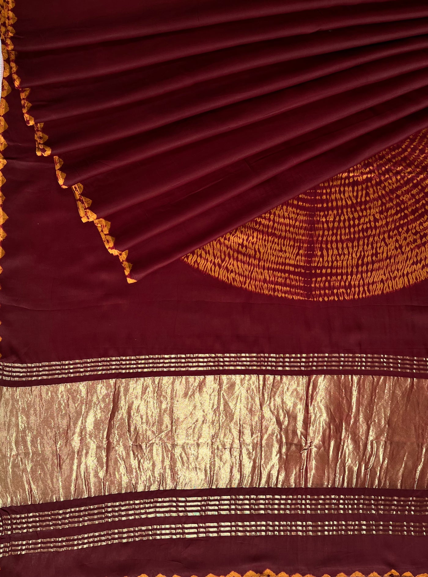 ROHINI: Handmade Shibori Dyed Modal Silk Tissue Pallu Saree