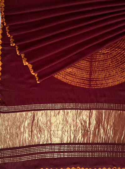 ROHINI: Handmade Shibori Dyed Modal Silk Tissue Pallu Saree