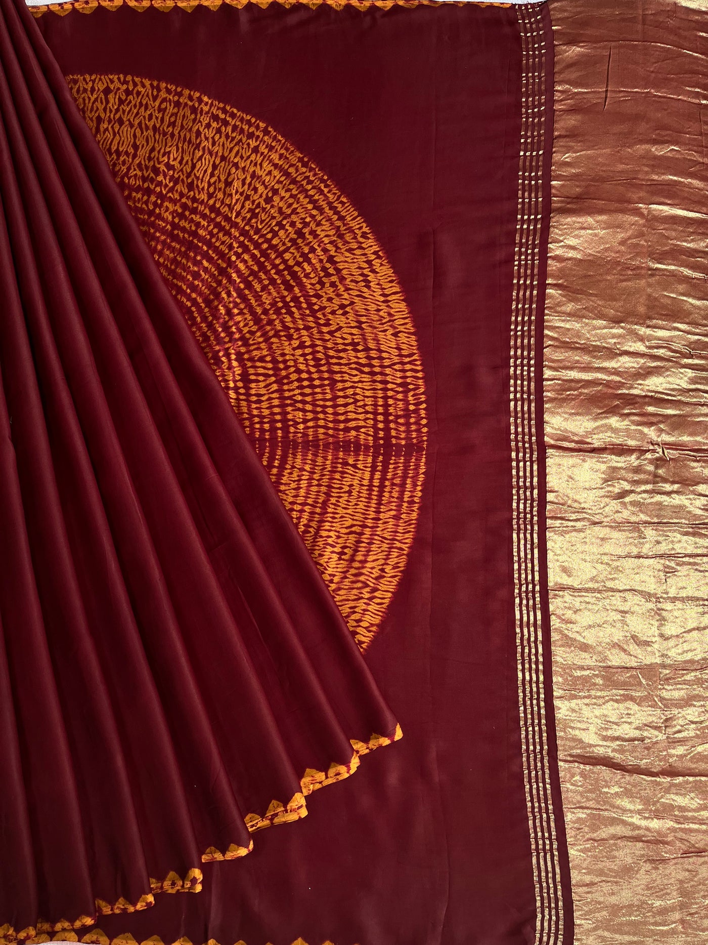 ROHINI: Handmade Shibori Dyed Modal Silk Tissue Pallu Saree