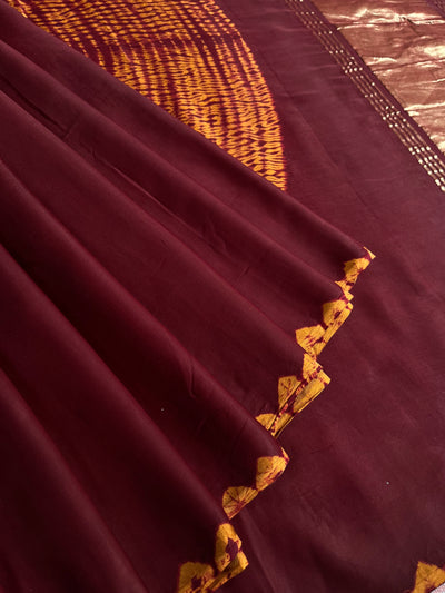 ROHINI: Handmade Shibori Dyed Modal Silk Tissue Pallu Saree