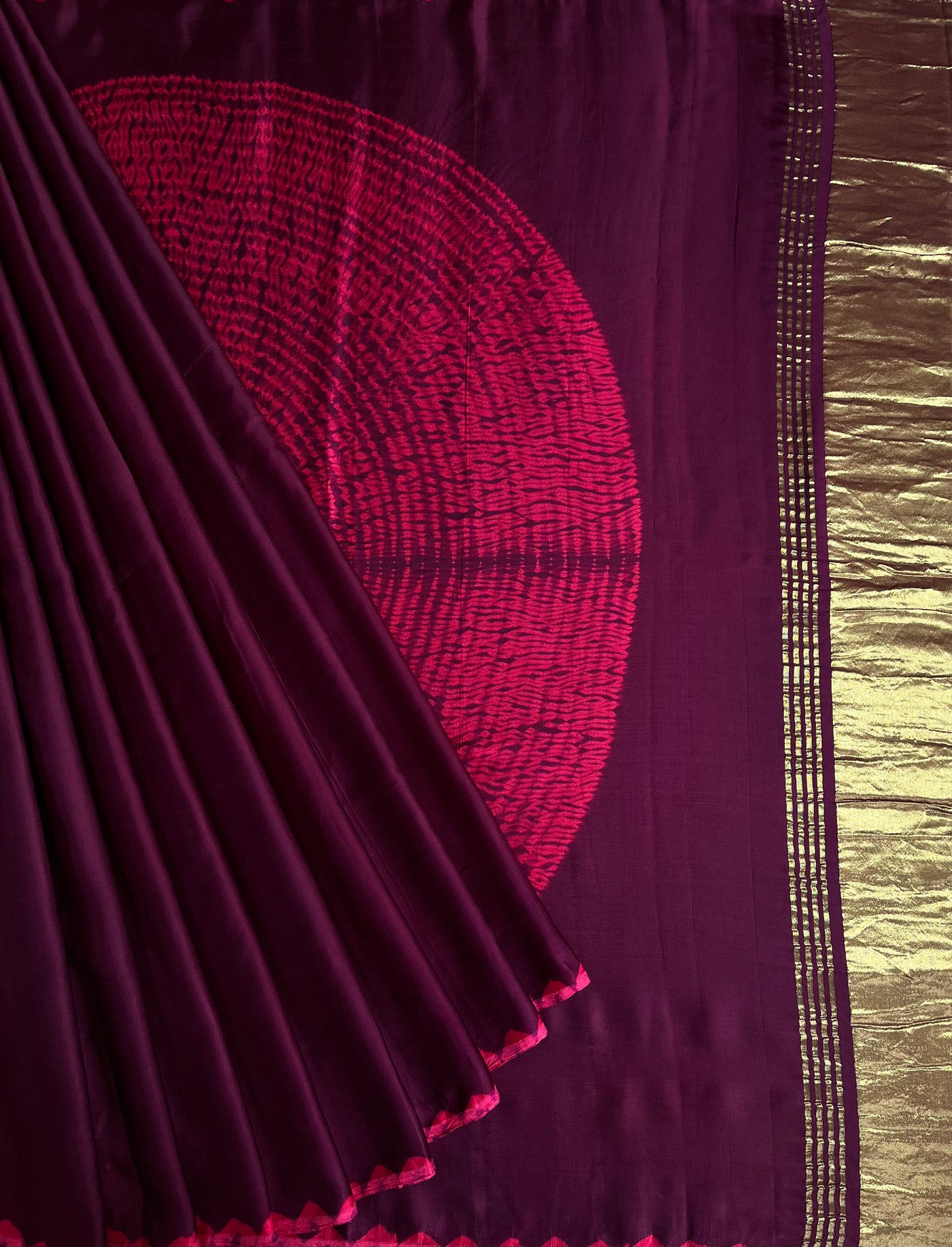 NIKITA: Handmade Shibori Dyed Modal Silk Tissue Pallu Saree