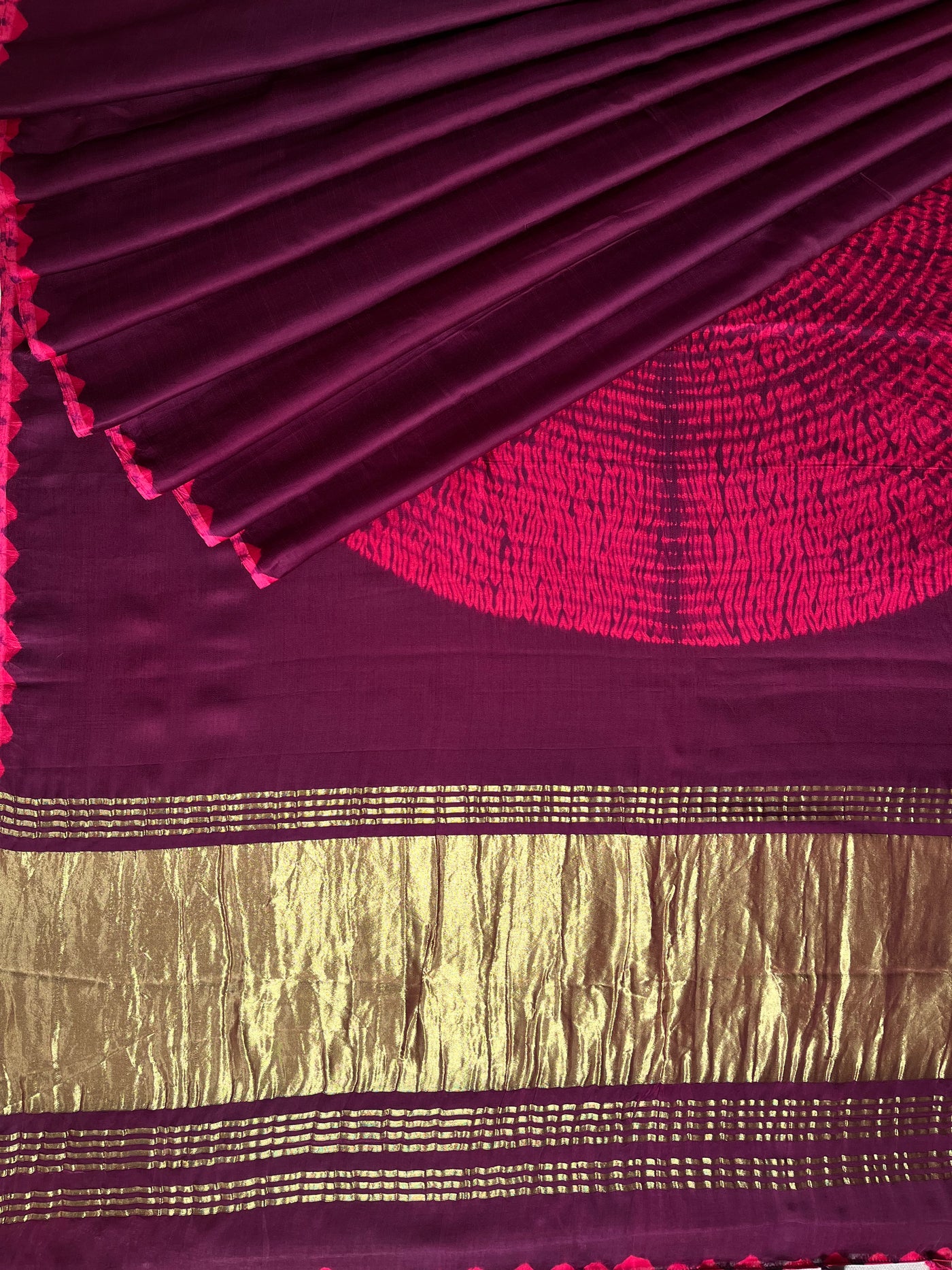 NIKITA: Handmade Shibori Dyed Modal Silk Tissue Pallu Saree