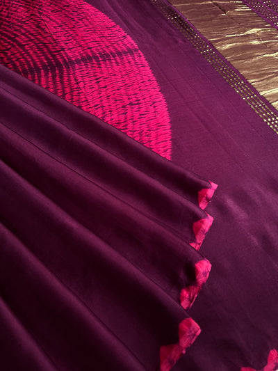 NIKITA: Handmade Shibori Dyed Modal Silk Tissue Pallu Saree