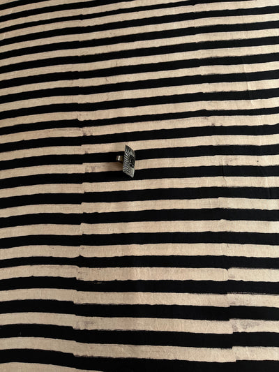 Strips In Black : Handblock Printed Ajrakh Modal Silk Fabric