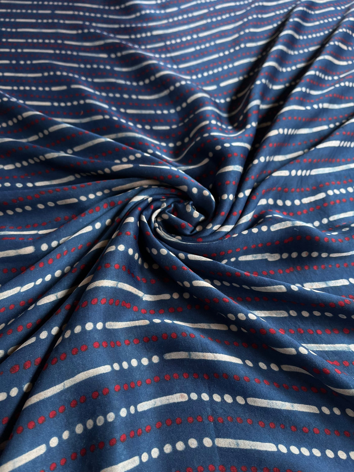 Dot & Lining Indigo : Handblock Printed Ajrakh Modal Silk Fabric