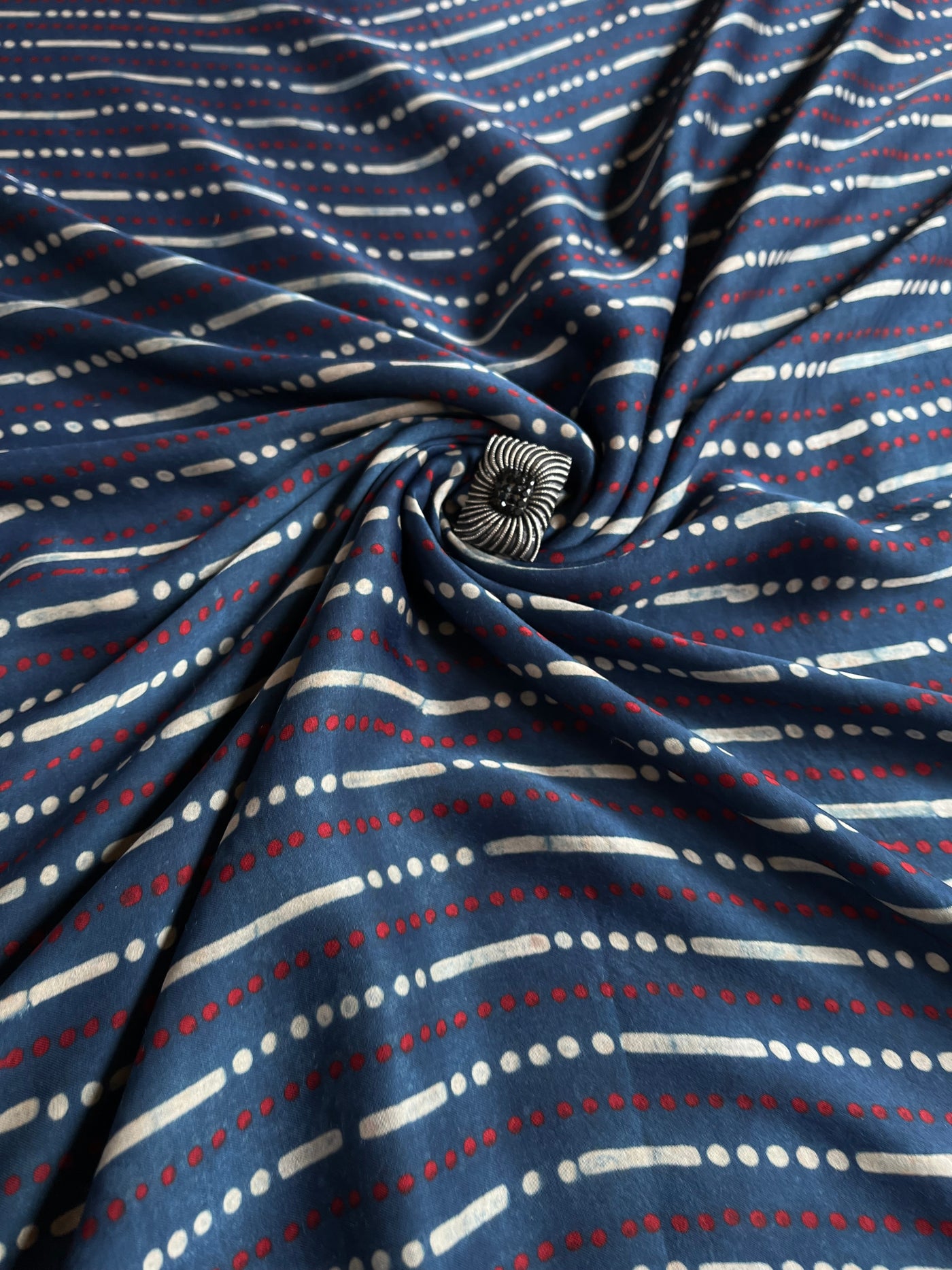 Dot & Lining Indigo : Handblock Printed Ajrakh Modal Silk Fabric