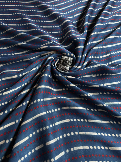 Dot & Lining Indigo : Handblock Printed Ajrakh Modal Silk Fabric