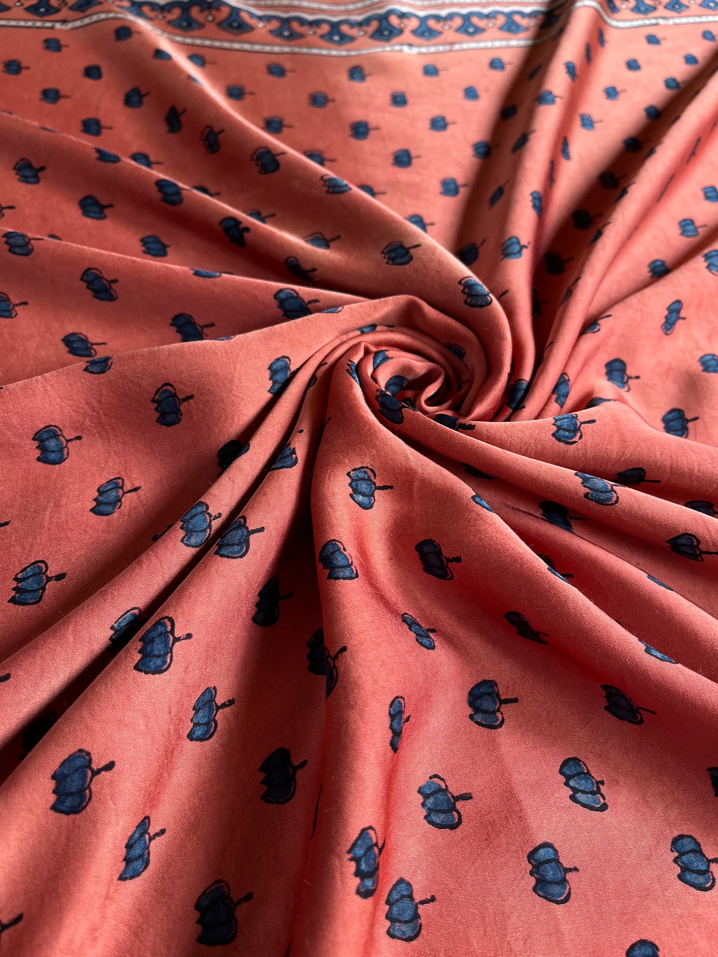 Peach Pink Lotus : Handblock Printed Ajrakh Modal Silk Fabric