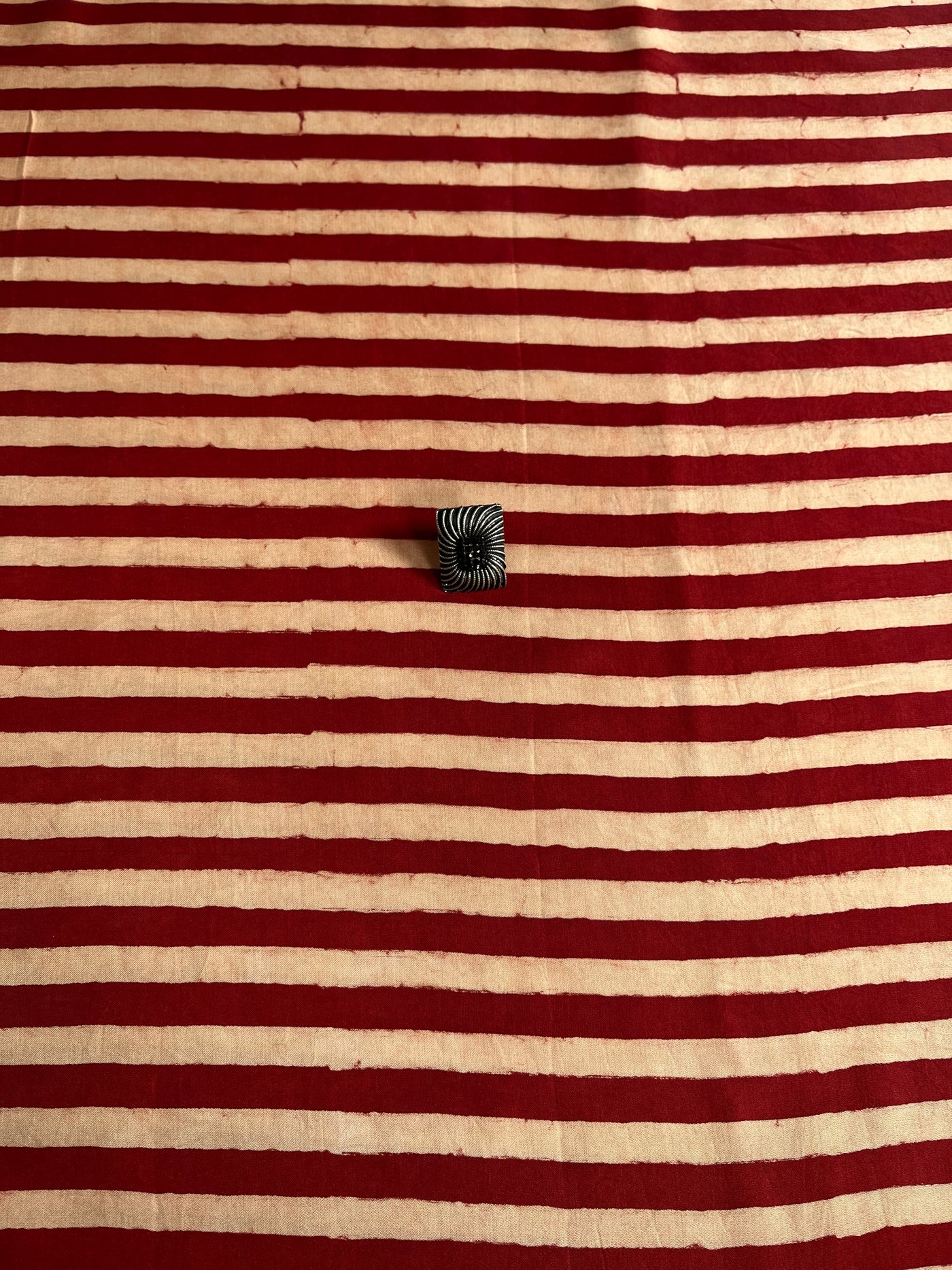 Strips In Red : Handblock Printed Ajrakh Modal Silk Fabric