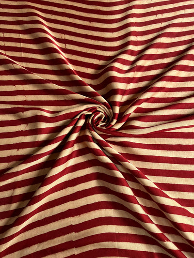 Strips In Red : Handblock Printed Ajrakh Modal Silk Fabric
