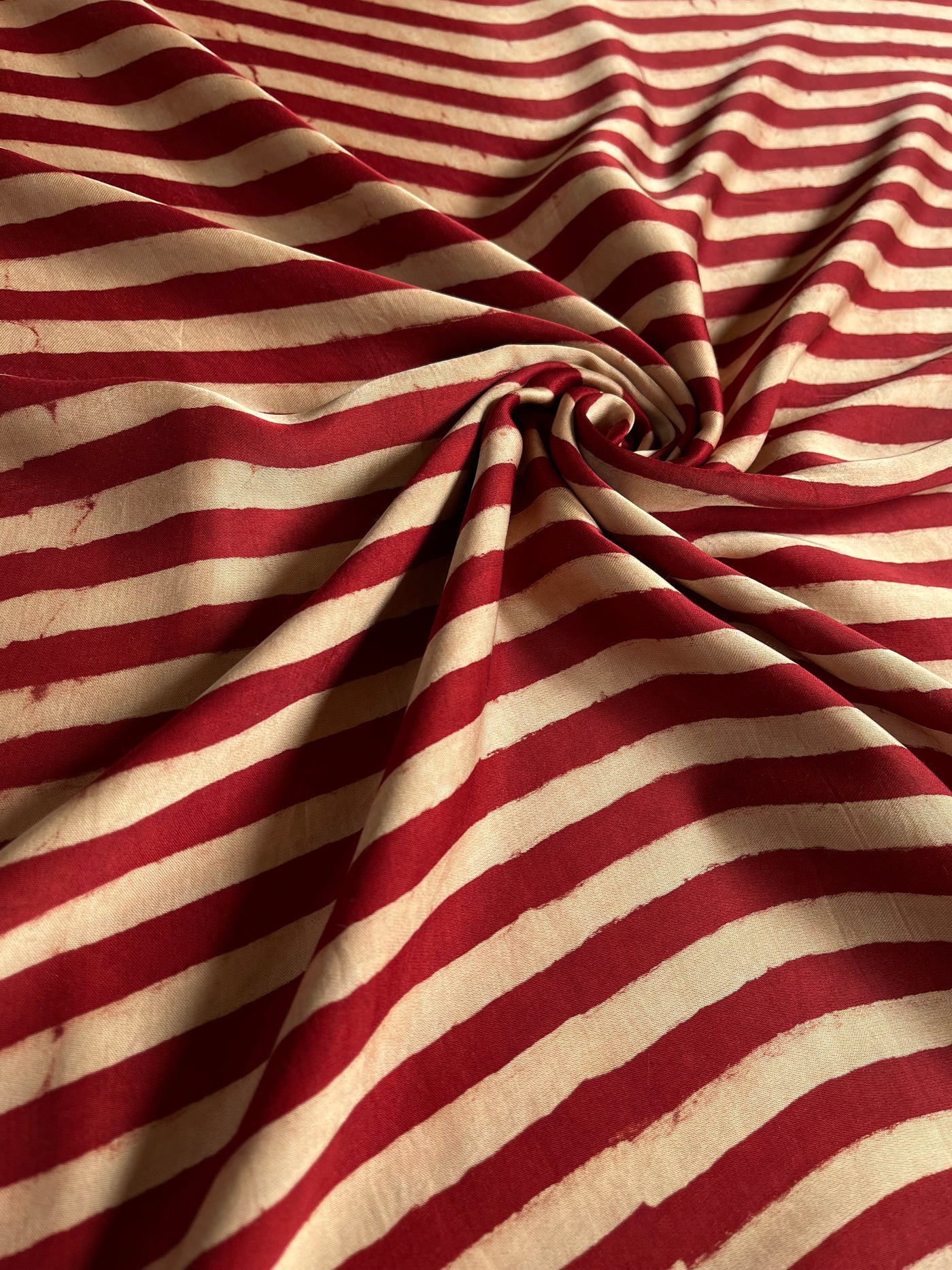 Strips In Red : Handblock Printed Ajrakh Modal Silk Fabric