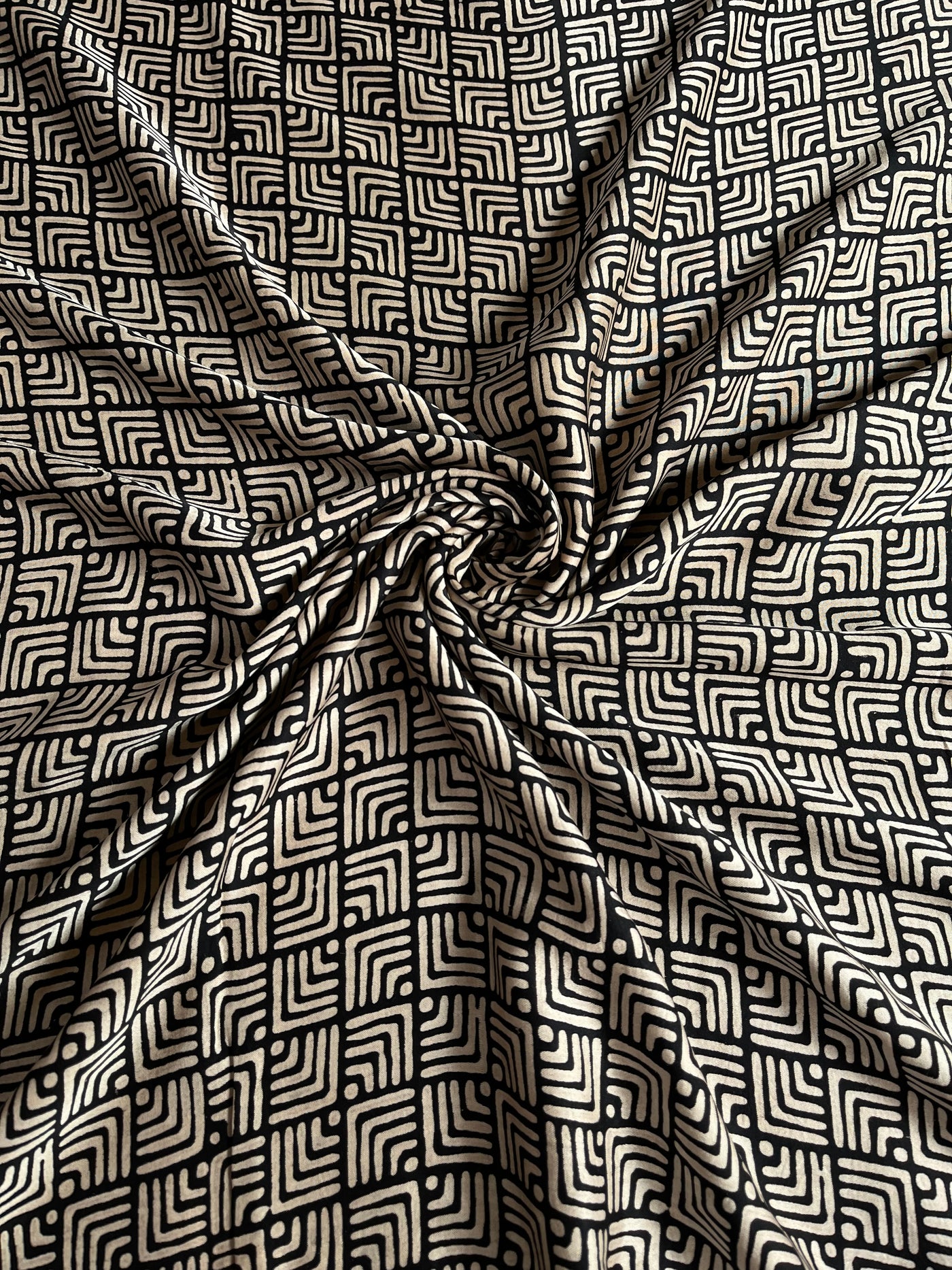 Dynamic Black : Handblock Printed Ajrakh Modal Silk Fabric