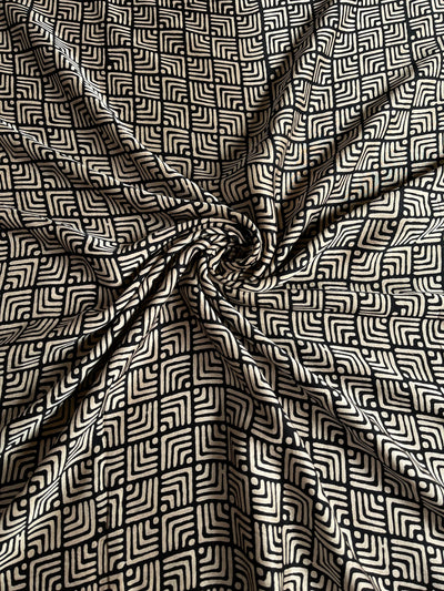 Dynamic Black : Handblock Printed Ajrakh Modal Silk Fabric