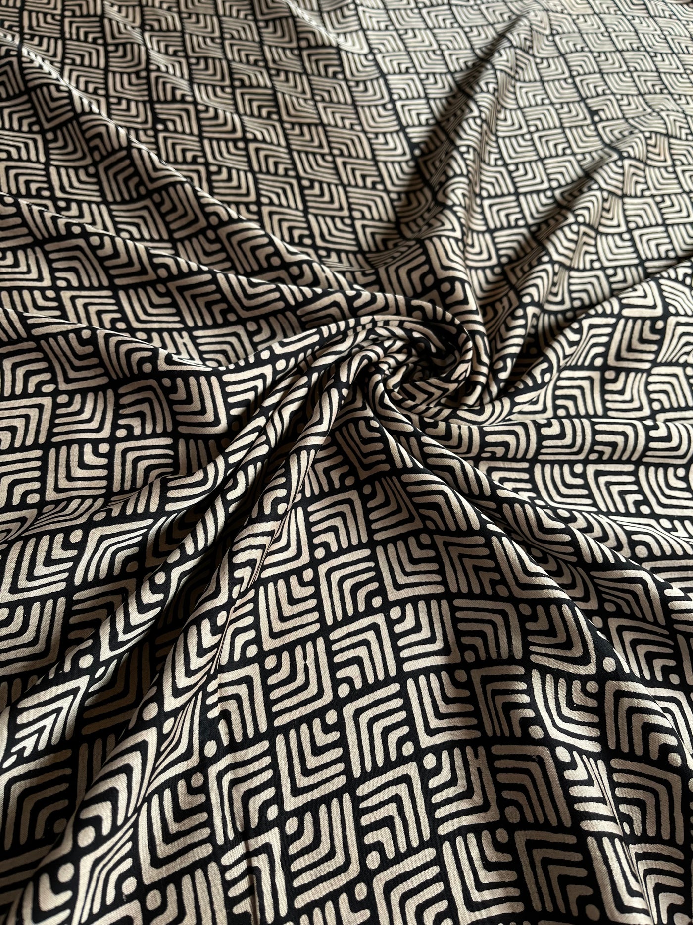 Dynamic Black : Handblock Printed Ajrakh Modal Silk Fabric