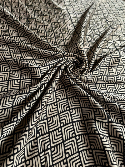 Dynamic Black : Handblock Printed Ajrakh Modal Silk Fabric