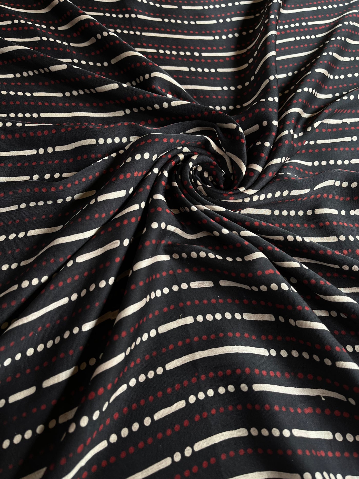 Dot & Lining Black : Handblock Printed Ajrakh Modal Silk Fabric