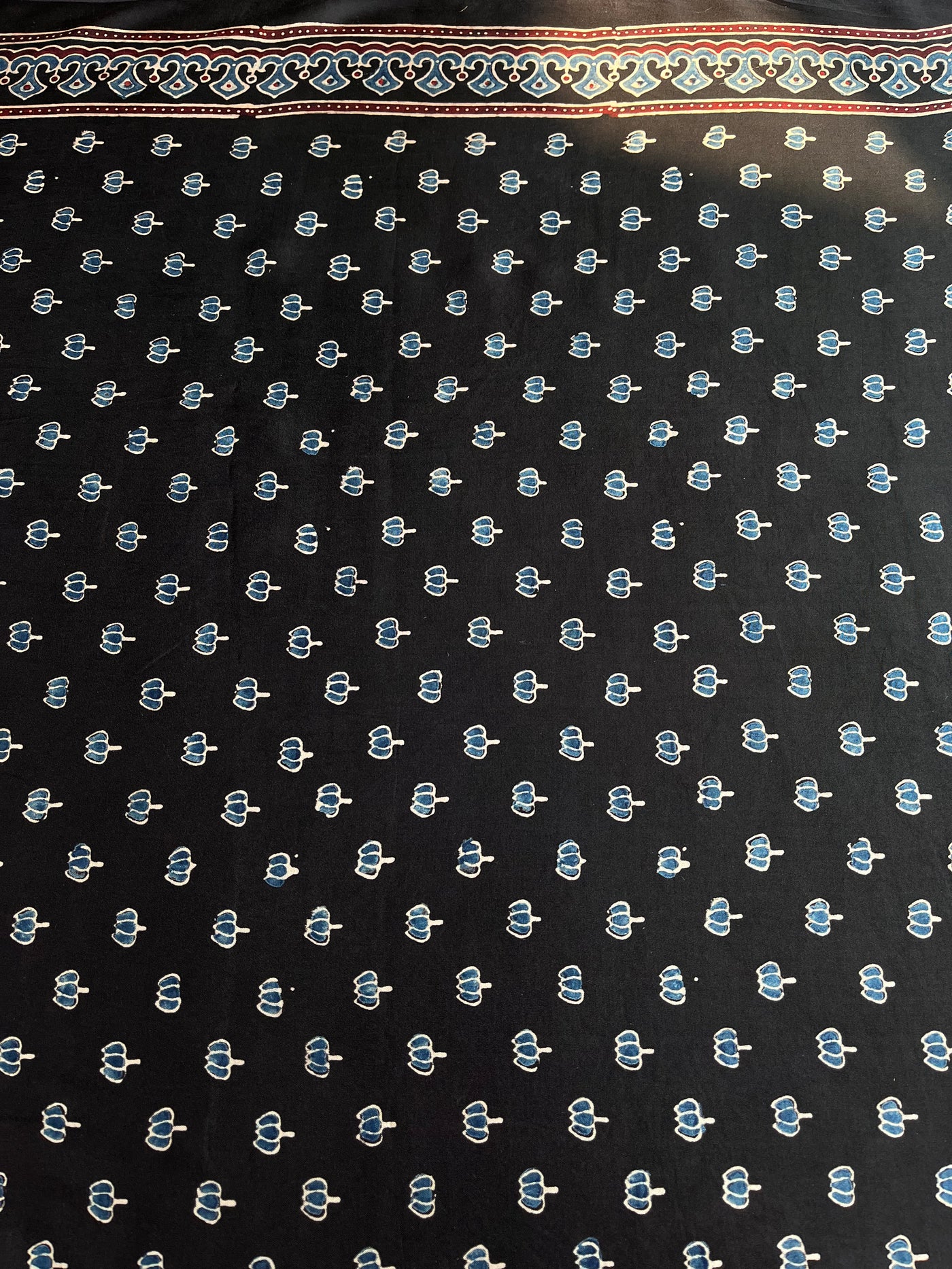 Black Lotus : Handblock Printed Ajrakh Modal Silk Fabric