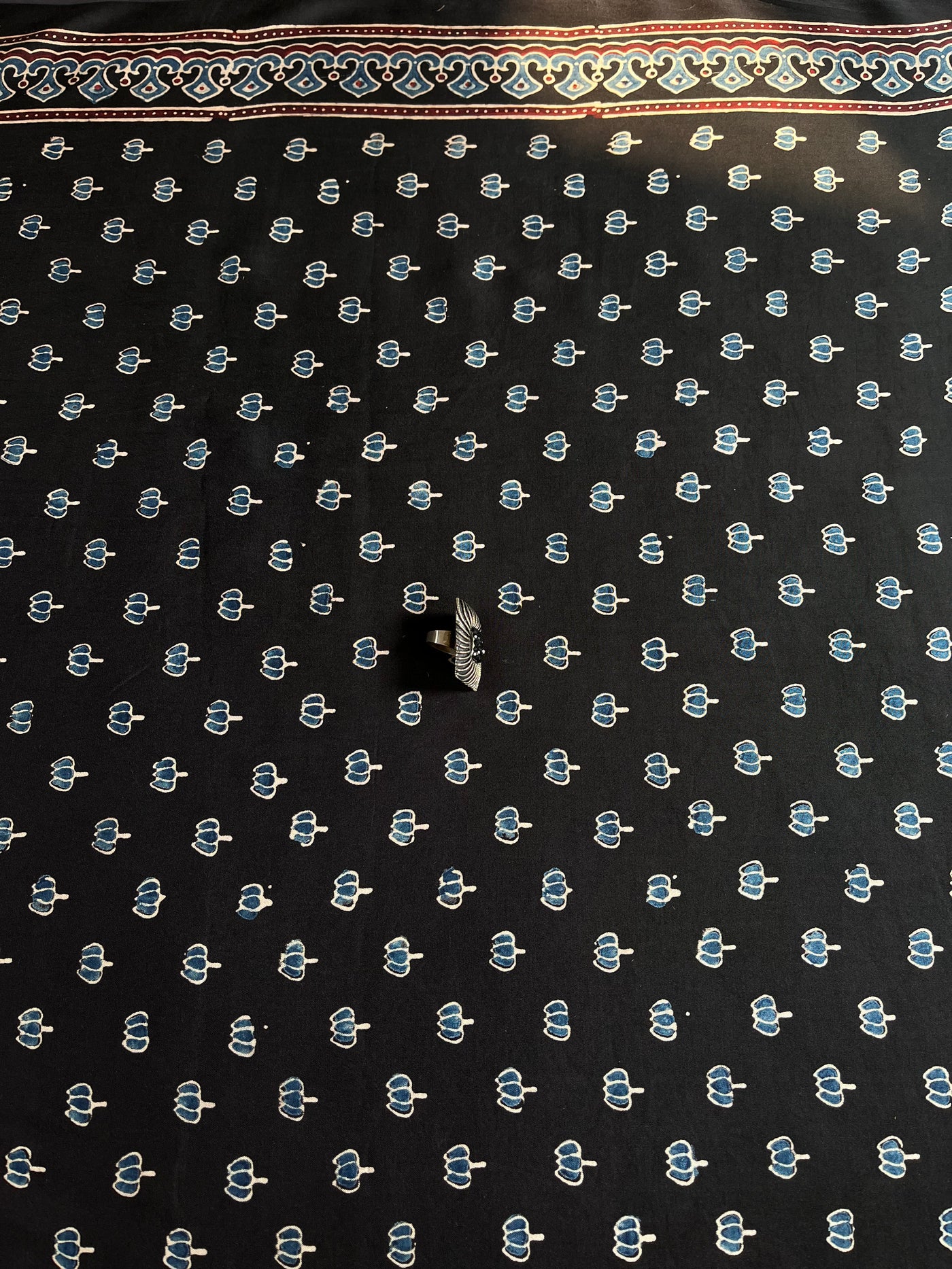Black Lotus : Handblock Printed Ajrakh Modal Silk Fabric