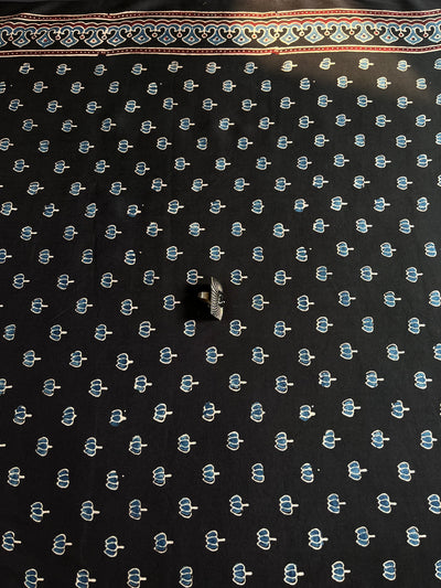 Black Lotus : Handblock Printed Ajrakh Modal Silk Fabric