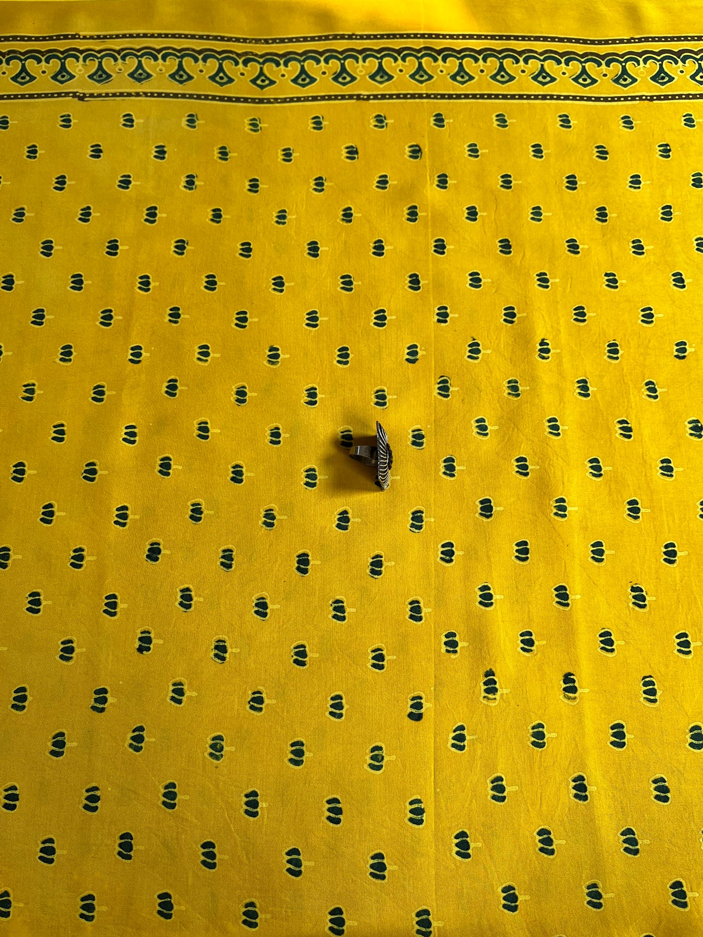 Yellow Lotus : Handblock Printed Ajrakh Modal Silk Fabric