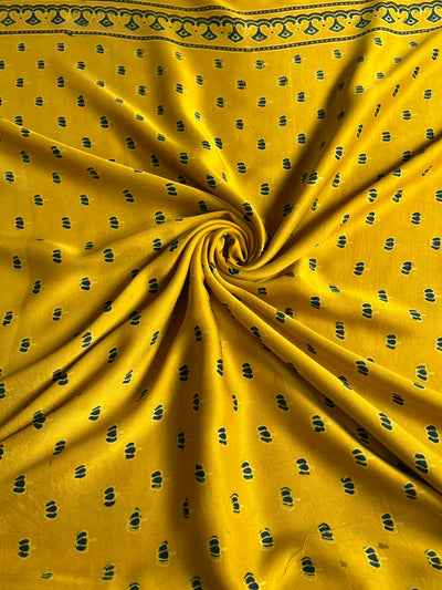 Yellow Lotus : Handblock Printed Ajrakh Modal Silk Fabric