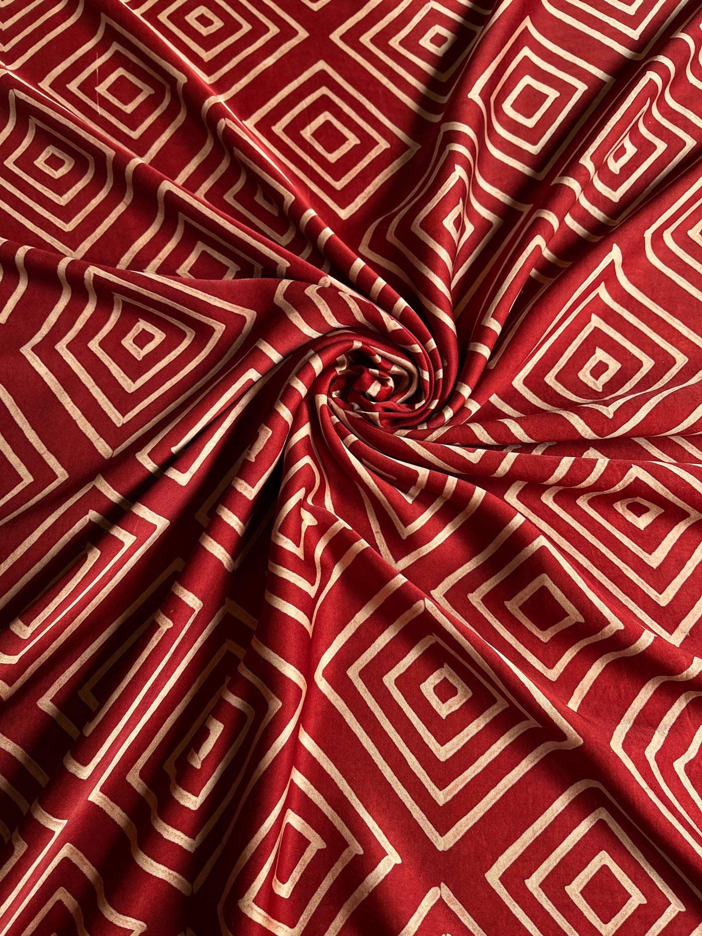 Rhombus Red : Handblock Printed Ajrakh Modal Silk Fabric