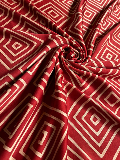 Rhombus Red : Handblock Printed Ajrakh Modal Silk Fabric