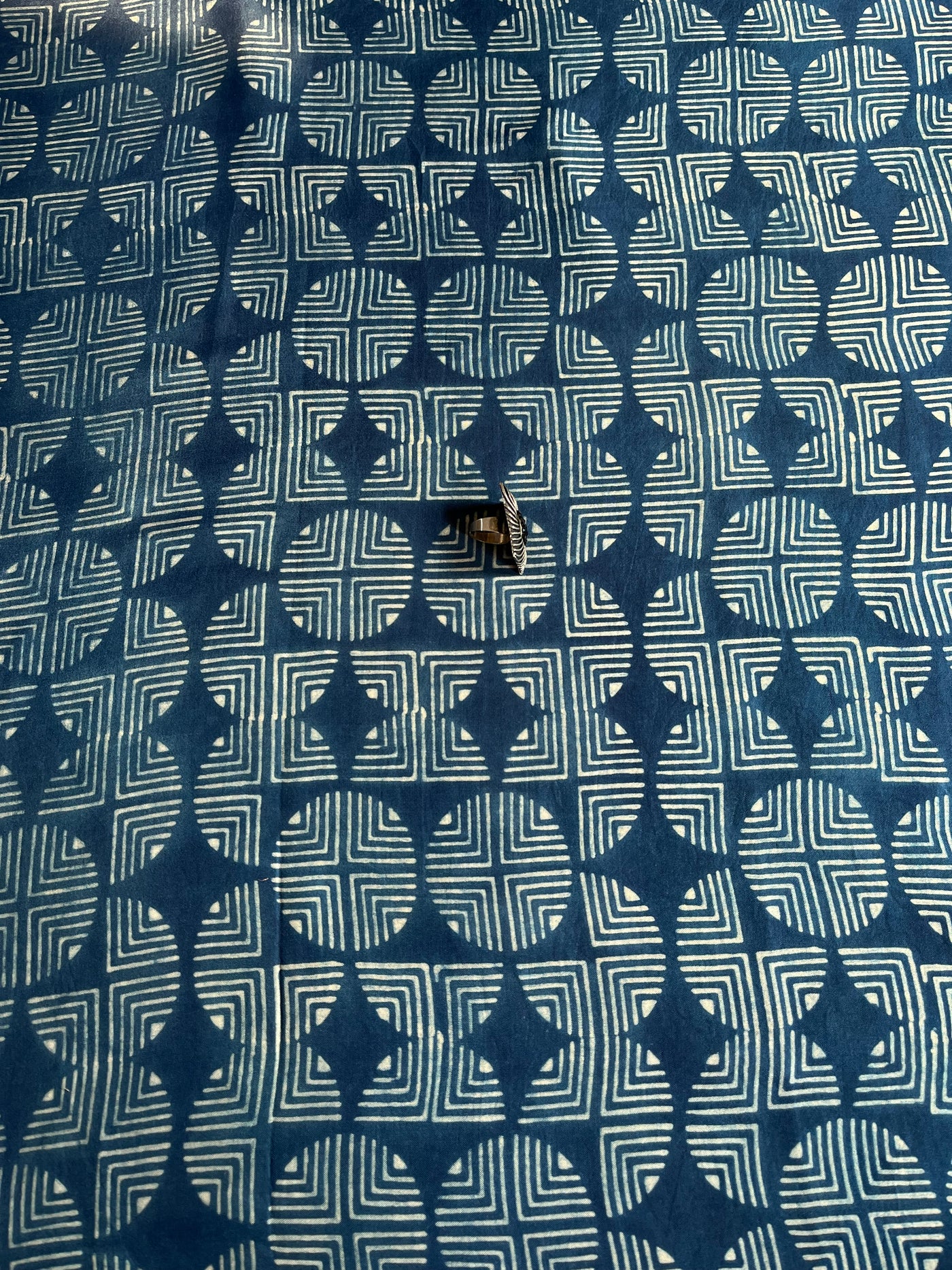 Geometrical Indigo : Handblock Printed Ajrakh Modal Silk Fabric