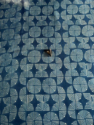 Geometrical Indigo : Handblock Printed Ajrakh Modal Silk Fabric