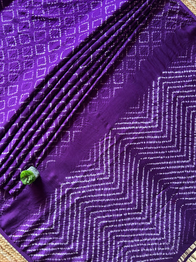 MANDAKINI: VIOLET,HANDMADE NUI SHIBORI MODAL SILK DESIGNER SAREE