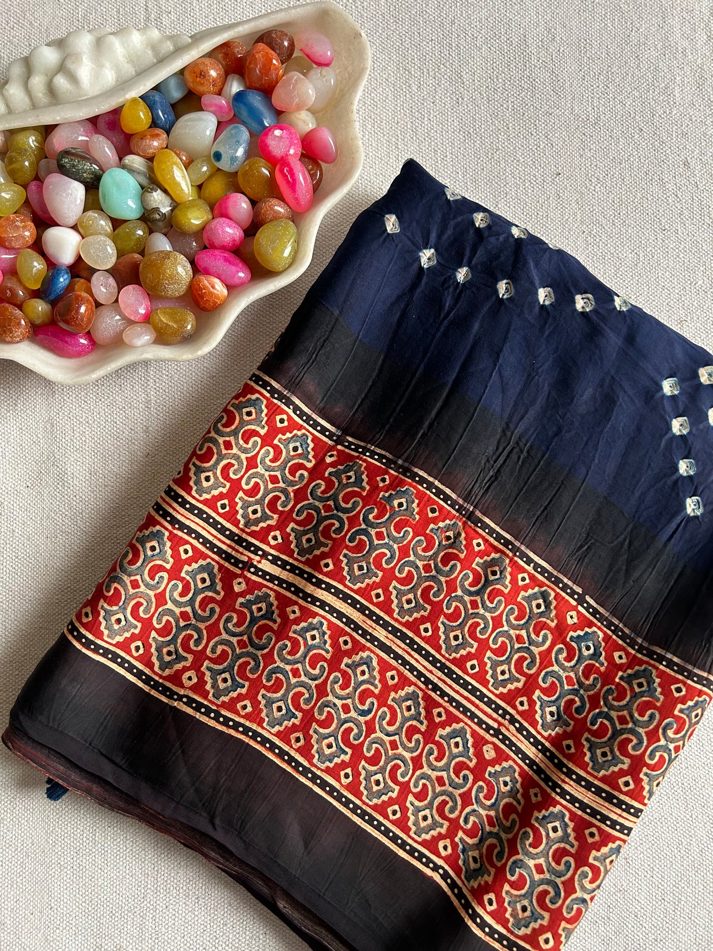 JHANKAR : AJRAKH BANDHEJ MODAL SILK SAREE