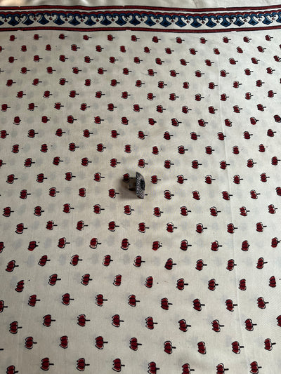 Creamy Lotus : Handblock Printed Ajrakh Modal Silk Fabric