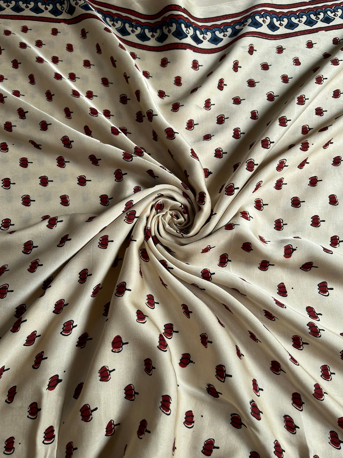 Creamy Lotus : Handblock Printed Ajrakh Modal Silk Fabric