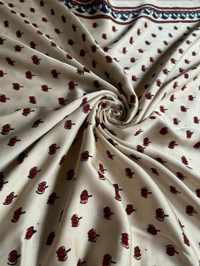 Creamy Lotus : Handblock Printed Ajrakh Modal Silk Fabric