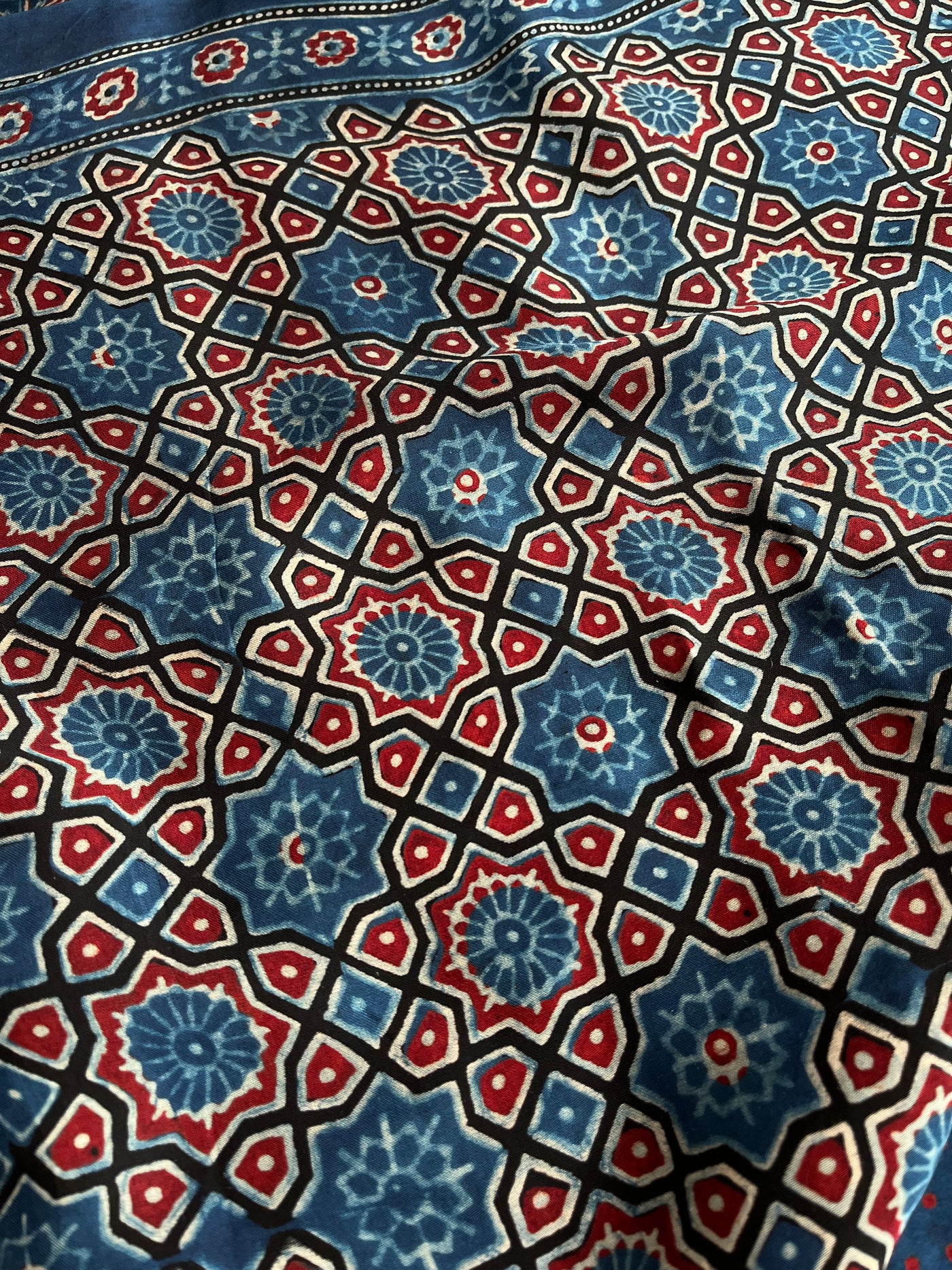 SUBHI: Handblock Modal Silk Tissue Ajrakh Saree