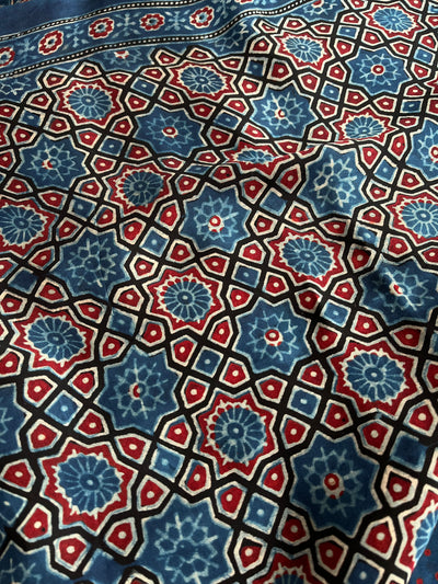 SUBHI: Handblock Modal Silk Tissue Ajrakh Saree
