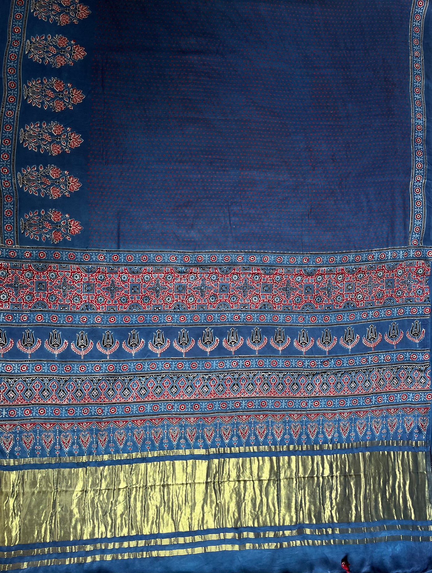 SUBHI: Handblock Modal Silk Tissue Ajrakh Saree